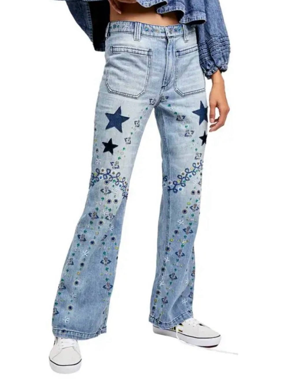 Free People Delphine Embroidered Flare Jeans